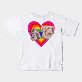 Super cute wirehaired dachshunds on a vibrant heart Kids T-Shirt